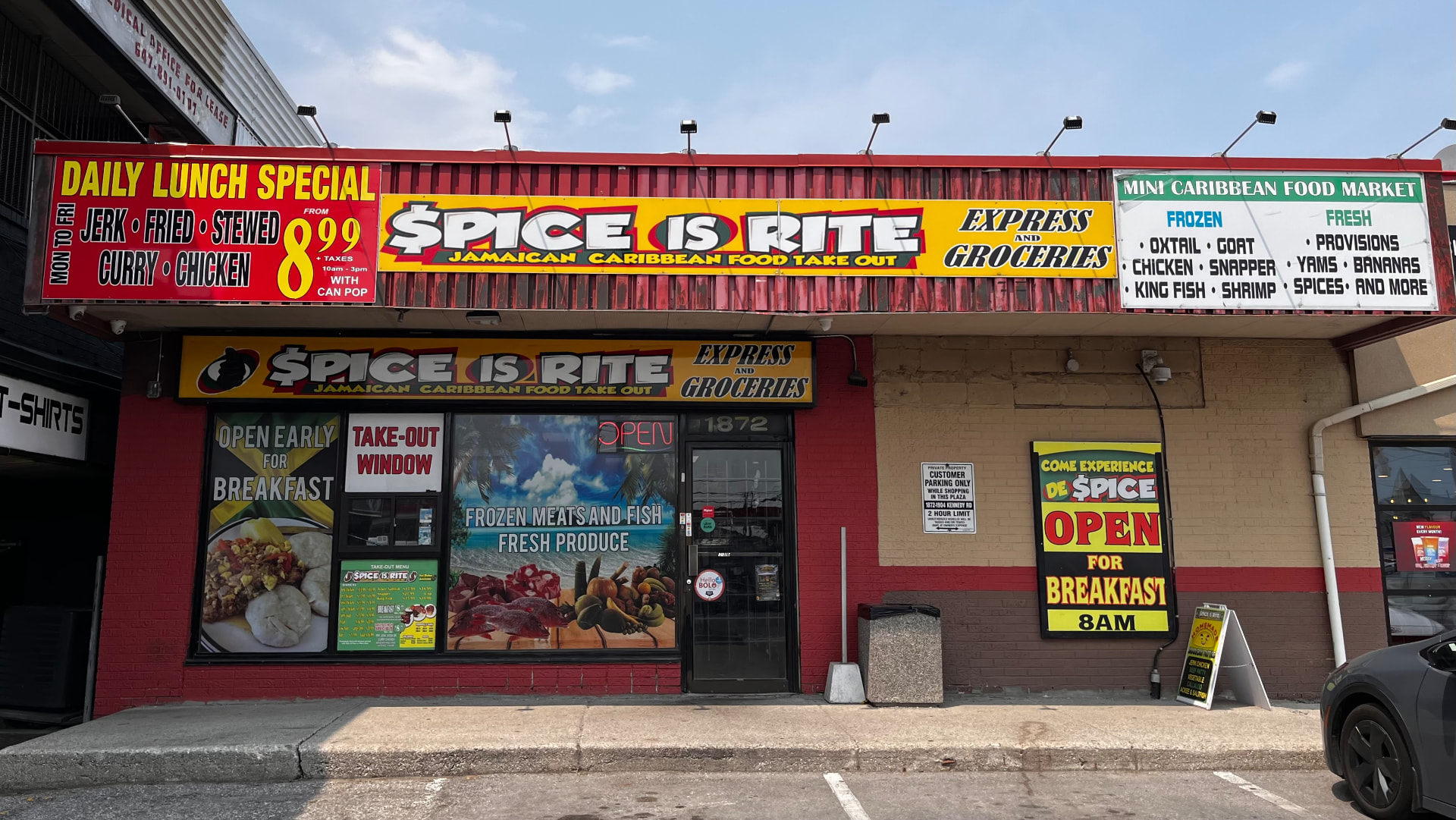 Spice Is Rite Express storefront with daily lunch special sign